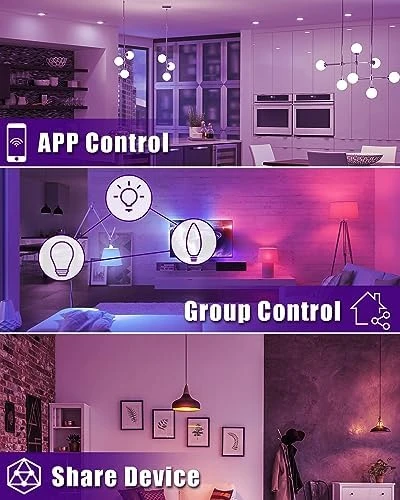4 Pack Wi-Fi Smart LED Light Bulb, Dimmable, E12 Base Candelabra — Smart Light Bulb, Avatar Controls