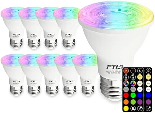 PAR20 LED Bulbs Color Changing with Remote Control — Smart Light Bulb, FTL