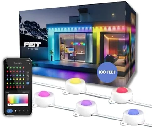 Permanent Outdoor Lights, Smart RGBIC with Tunable White String Lights — LED Strip Lights, Feit Electric