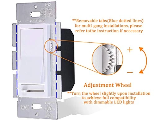 In Wall Dimmer Switch for LED Light/CFL/Incandescent, 3-Way Single Pole Dimmable Slide, 600W max Incandescent, 150W max... — Smart Switch, CLOUDY BAY