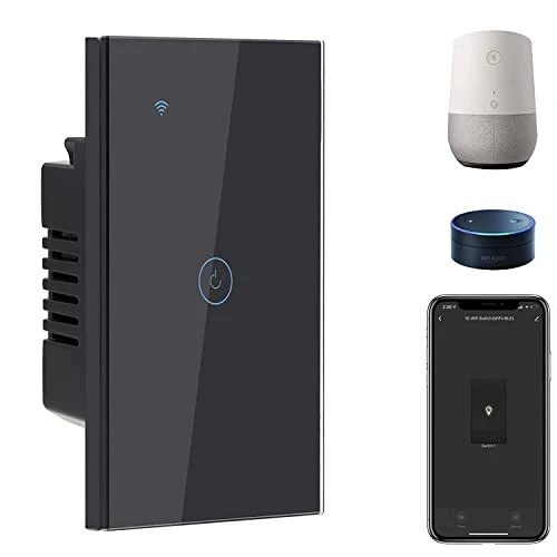 Smart Light Switch, 1 Gang WiFi Touch Switch with APP Control and Timing Function, Black Single Pole Switches — Smart Switch, BSEED