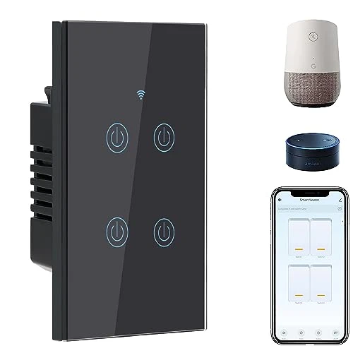 Smart Light Switch, 1 Gang WiFi Touch Switch with APP Control and Timing Function, Black Single Pole Switches — Smart Switch, BSEED