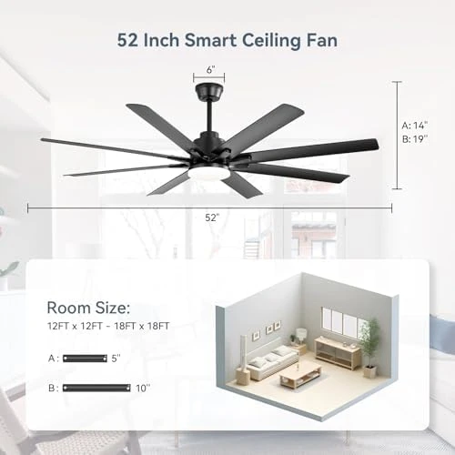 52 Inch Ceiling Fan with Lights, Smart Indoor/Outdoor — Smart Fan, Sofucor
