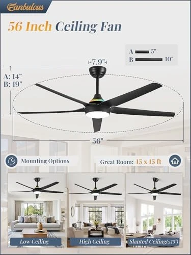 56'' Smart Ceiling Fan with RGB Lights — Smart Fan, Fanbulous