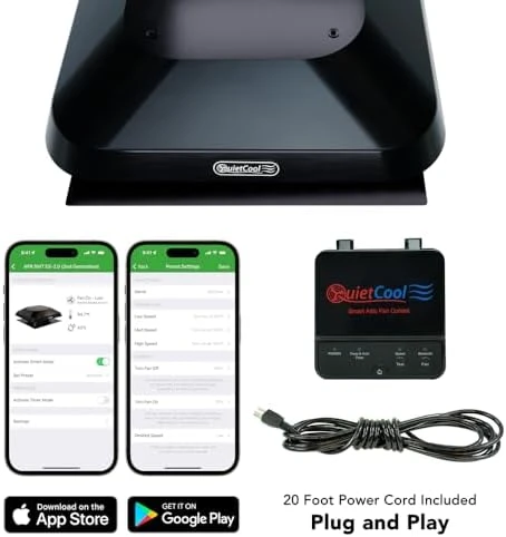 Roof Mount Smart Attic Fan - Up to 1950 CFM - As low as 25 Watts - Smart App Control - Thermostat and Humidistat - 20ft... — Smart Fan, Quietcool