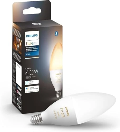 40W B39 Candle-Shaped LED Bulb - White Ambiance - 1 Pack - 450LM - E12 - Indoor — Smart Light Bulb, Philips