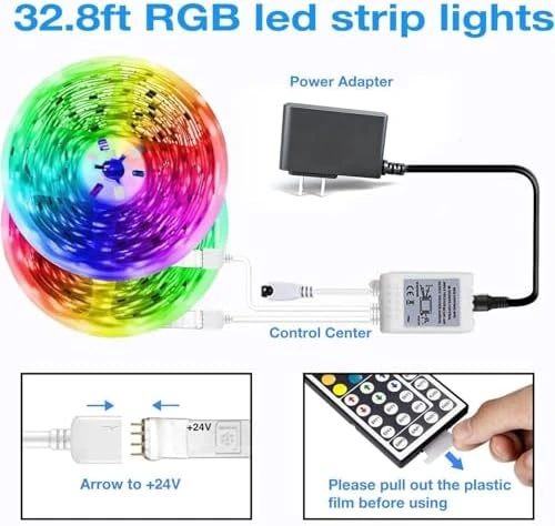 Led Strip Lights 32.8ft Kit with Remote and Power Supply Color Changing — LED Strip Lights, DAYBETTER