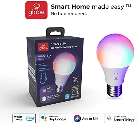 Wi-Fi Smart 10W LED Bulb, Multicolor RGB + Tunable White — Smart Light Bulb, Globe Electric