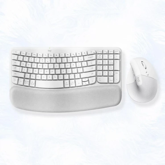 Wireless Ergonomic Keyboard Mouse Set (White) — Bluetooth Keyboard, Logitech