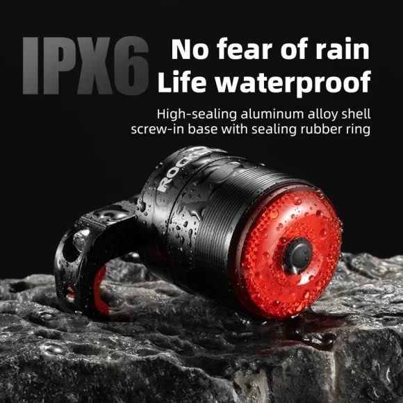 Bike Rear Light - Smart Auto Brake Sensing, IPX6 Waterproof, Type-C Charging — Smart Bike Light, ROCKBROS