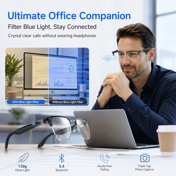 Smart Bluetooth Glasses with Blue Light and UV Protection — Smart Glasses, AIMB
