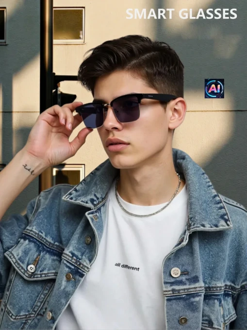 Bluetooth Music Calling AI Translation Anti Blue Light UV Hybrid Full Eyebrow Smart Glasses — Smart Glasses, GM7
