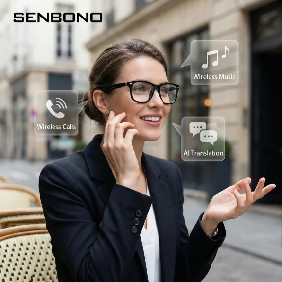 Smart Audio Glasses with AI Translator and Bluetooth Calling — Smart Glasses, Senbono