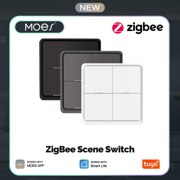 4 Gang ZigBee Wireless Scene Switch — Smart Button Pusher, MOES