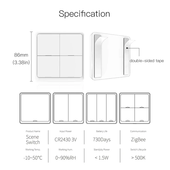 4 Gang ZigBee Wireless Scene Switch — Smart Button Pusher, MOES
