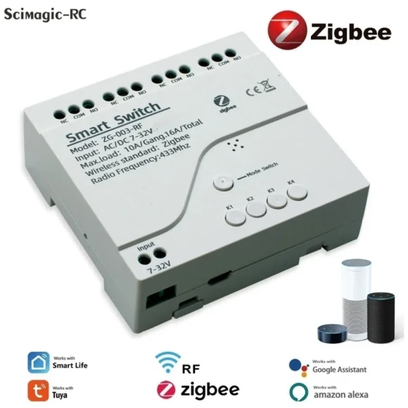 ZIGBEE Smart Home Automation Appliance Controller 1/2/4CH Switch Module for Garage Doors, Lights, Motors, Curtains — Smart Switch, Tuya