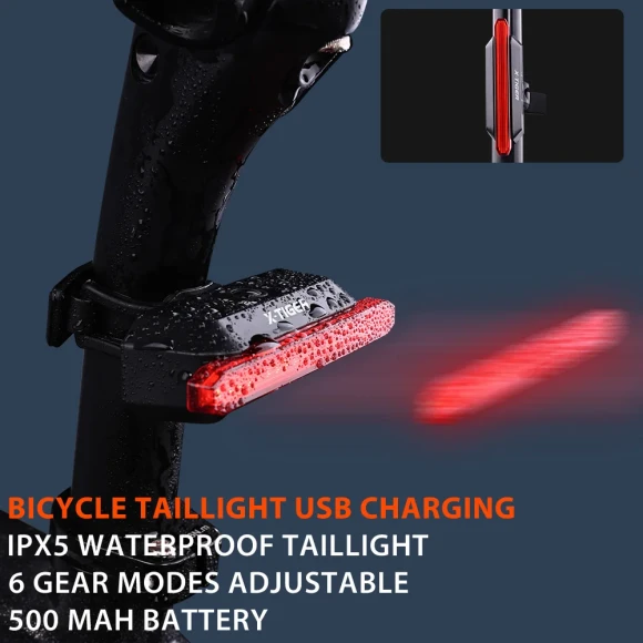 Bicycle Taillight Auto Start/Stop Smart Taillight with Brake Sensing and Waterproof — Smart Bike Light, X-TIGER