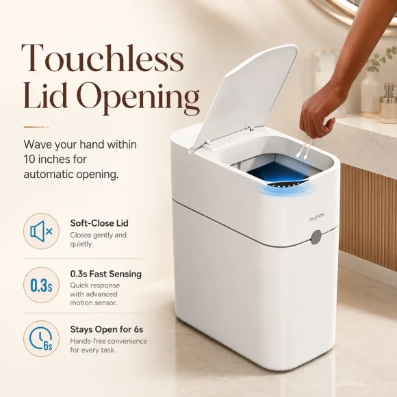 Touchless Trash Can with Motion Sensor and Auto Bag-Suction System — Smart Trash Can, Joybos