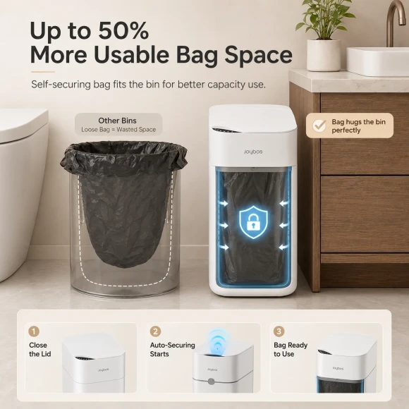 Touchless Trash Can with Motion Sensor and Auto Bag-Suction System — Smart Trash Can, Joybos