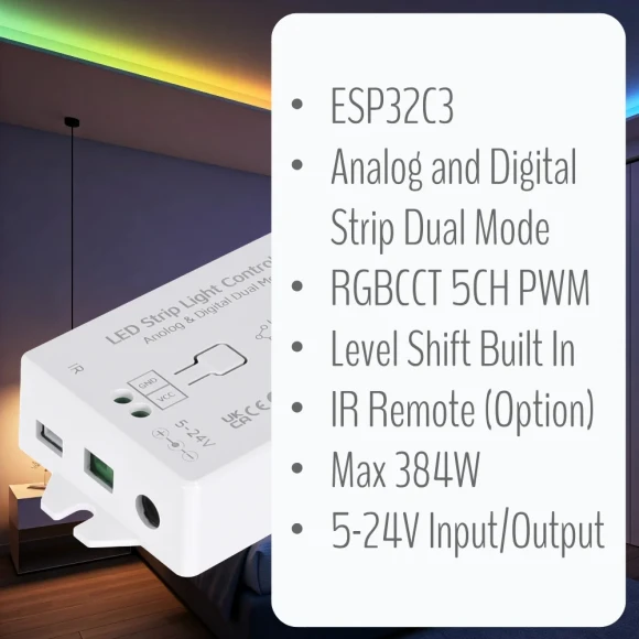 WLED PWM RGBCCT Addressable Dual Mode Strip Controller — LED Strip Lights, IoTorero