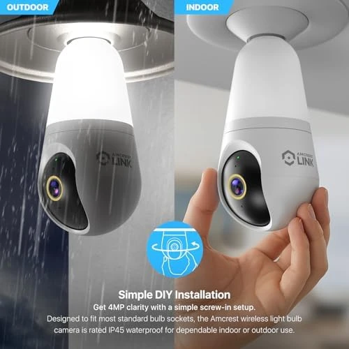 4MP Light Bulb WiFi Camera with Pan/Tilt and Human Detection — Security Camera, Amcrest