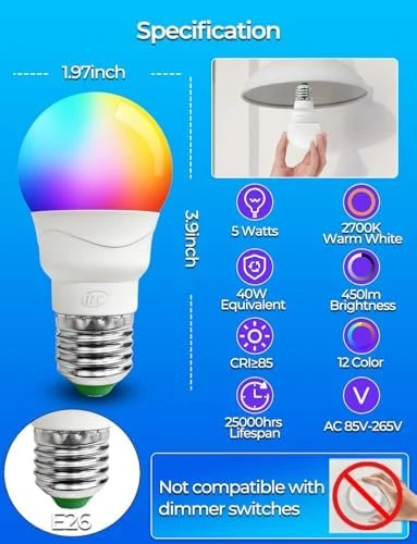 Color Changing LED Light Bulb (4 Pack) — Smart Light Bulb, ILC