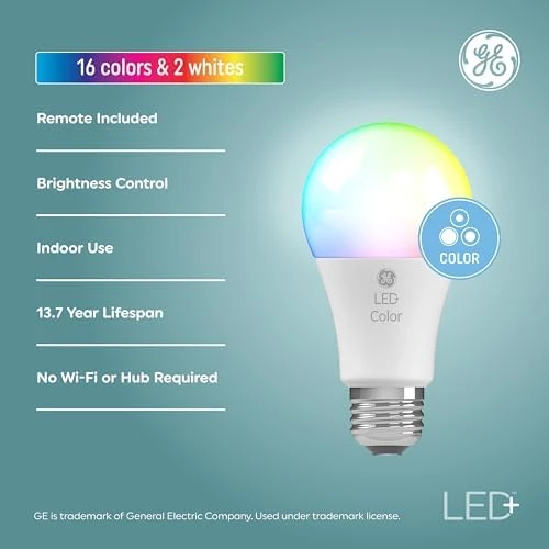 Color Changing LED Light Bulbs with Remote — Smart Light Bulb, GE