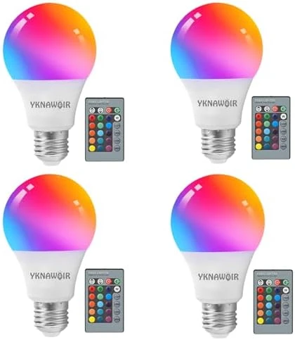 Color Changing RGB LED Light Bulb with Remote Control — Smart Light Bulb, YKNAWOIR