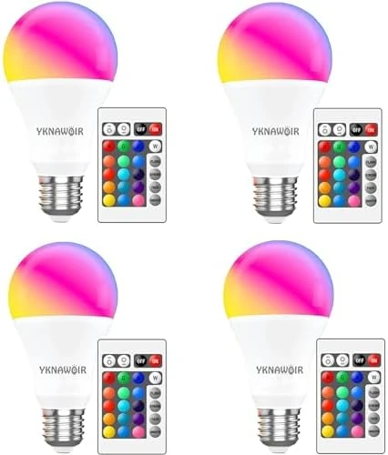 Color Changing RGB LED Light Bulb with Remote Control — Smart Light Bulb, YKNAWOIR