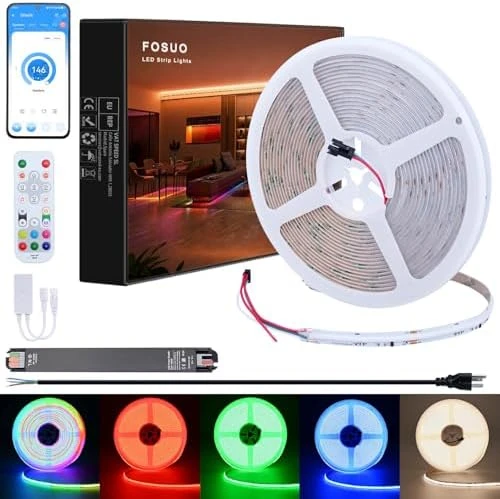 RGBW IC COB LED Strip 32.8ft Natural White 4000K Addressable Multicolor Kit — LED Strip Lights, FOSUO