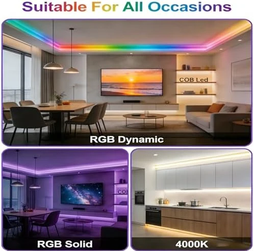RGBW IC COB LED Strip 32.8ft Natural White 4000K Addressable Multicolor Kit — LED Strip Lights, FOSUO