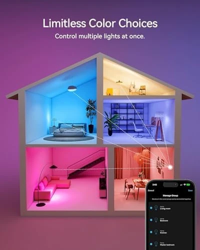 Smart Light Bulbs - Color Changing, A19, 60W Equivalent, RGBCW 800 Lumen, 4 Pack — Smart Light Bulb, Fancylink