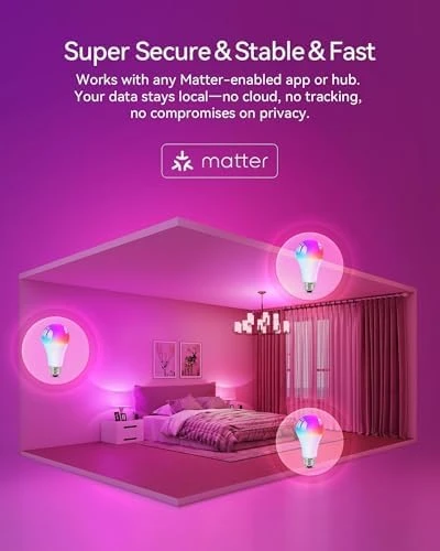 Smart Light Bulbs - Color Changing, A19, 60W Equivalent, RGBCW 800 Lumen, 4 Pack — Smart Light Bulb, Fancylink