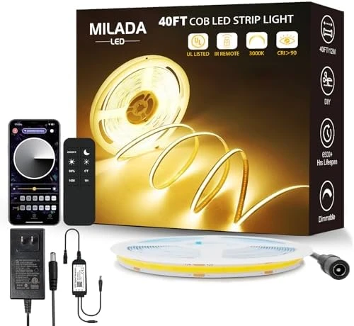 COB LED Strip Light 40ft Warm White Dimmable — LED Strip Lights, MILADALED