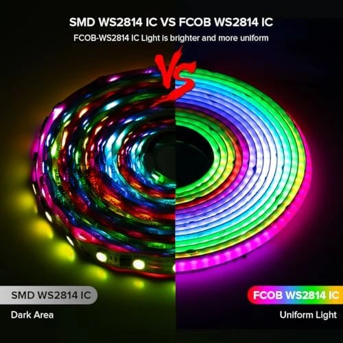 Smart IC RGBW COB LED Strip 3000K, 16.4FT, 273 LEDs/ft, Color Chasing and Uniform Light — LED Strip Lights, BTF-LIGHTING