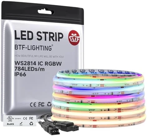 Smart IC RGBW COB LED Strip 3000K, 16.4FT, 273 LEDs/ft, Color Chasing and Uniform Light — LED Strip Lights, BTF-LIGHTING