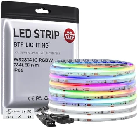 Smart IC RGBW COB LED Strip 3000K, 16.4FT, 273 LEDs/ft, Color Chasing and Uniform Light — LED Strip Lights, BTF-LIGHTING