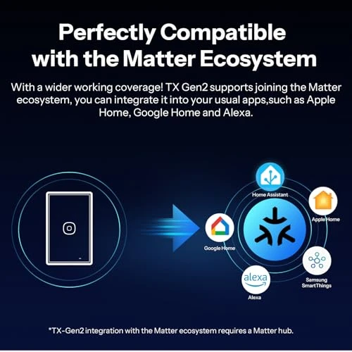 Smart Wall Touch Switch, 2 Channels, 120-Type Panel, 2.4GHz Wi-Fi, Neutral Required, Matter Compatible — Smart Switch, Sonoff
