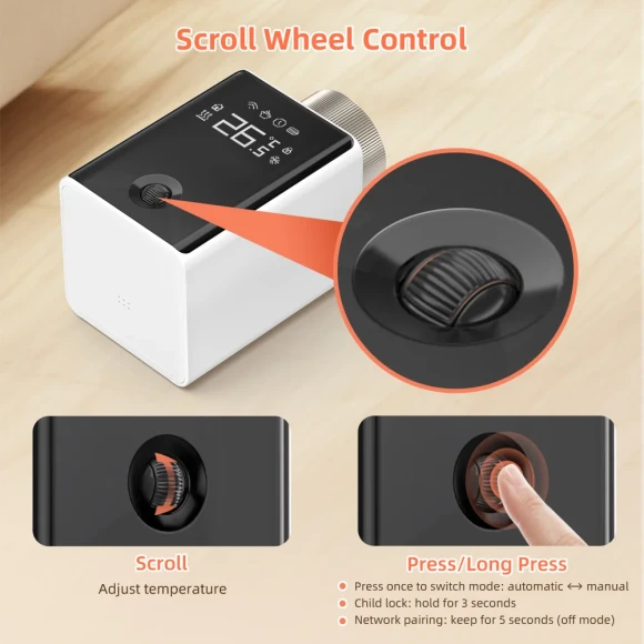 Smart Thermostatic Radiator Valve with Scroll Wheel Control — Heating System, AVATTO