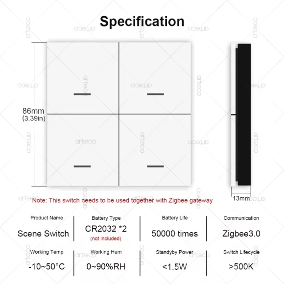 Wireless Smart Scene Switch Button (4 Gang) — Smart Button Pusher, Tuya