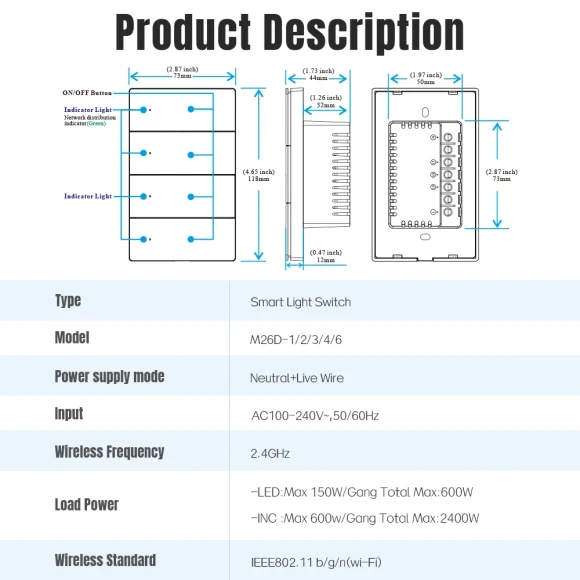 Zigbee Push Wall Light Switch — Smart Switch, VBU