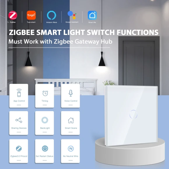 Zigbee Touch Switch Glass 1/2/3 Gang Smart Light Switch — Smart Switch, BSEED