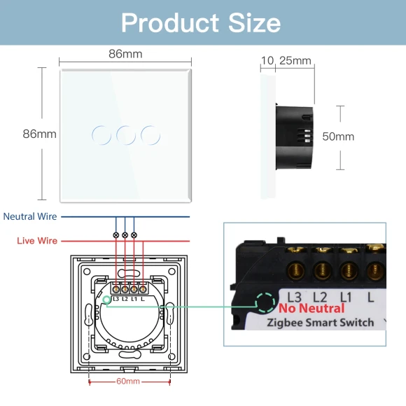 Zigbee Touch Switch Glass 1/2/3 Gang Smart Light Switch — Smart Switch, BSEED