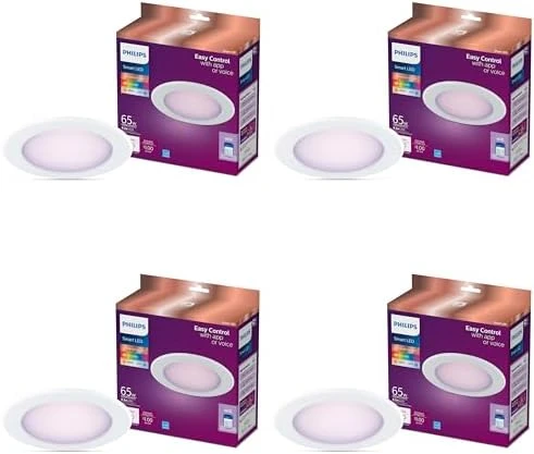 Smart 5-6 Inch Retrofit Recessed Downlight 4-Pack, 750 Lumens, LED Color Changing Lights — Smart Light Bulb, Philips
