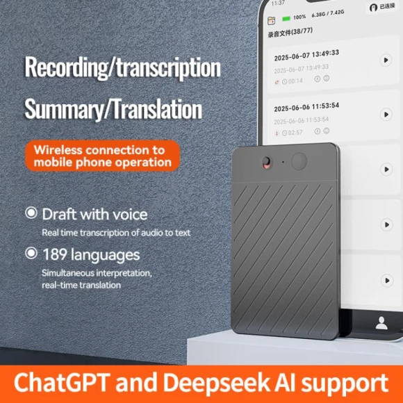 Ultra-thin AI Smart Voice Recorder — Translator Device