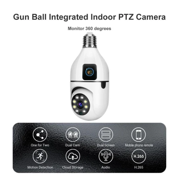 4MP Full-Color Dual-Lens 2.4GHz WiFi Wireless E27 Socket Bulb Night Vision PTZ Camera — Security Camera, V380