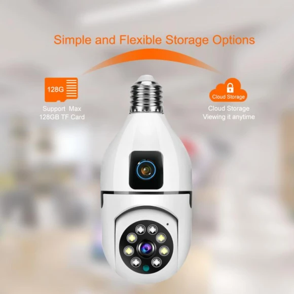 4MP Full-Color Dual-Lens 2.4GHz WiFi Wireless E27 Socket Bulb Night Vision PTZ Camera — Security Camera, V380