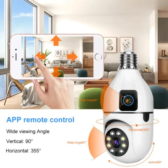 4MP Full-Color Dual-Lens 2.4GHz WiFi Wireless E27 Socket Bulb Night Vision PTZ Camera — Security Camera, V380