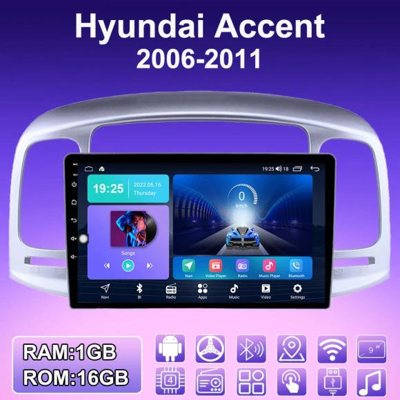 2 DIN Android Car Stereo for Hyundai Accent 2006-2011 — Car Infotainment System, ABMOSQ