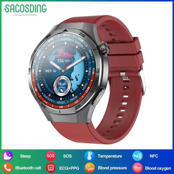 Smart Watch with ECG & AMOLED Display, IP68 Waterproof, Bluetooth Calls, Health Monitoring — Smart Watch, SACOSDING